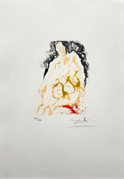 Rare Pencil Signed Salvador Dali Original Aquatint from 'Eight Mortal Sins', 1966