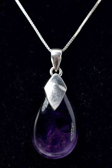 Amethyst Gemstone Pendant Necklace in Sterling Silver