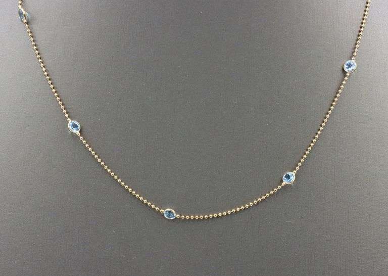 14kt Yellow gold blue topaz by yard necklace