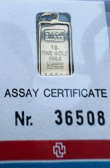 I Gram Credit Suisse .999 Fine Gold Pendant