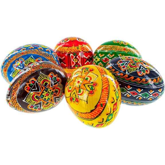 Set of 6 Hand-Painted Wooden Ukrainian Easter Eggs