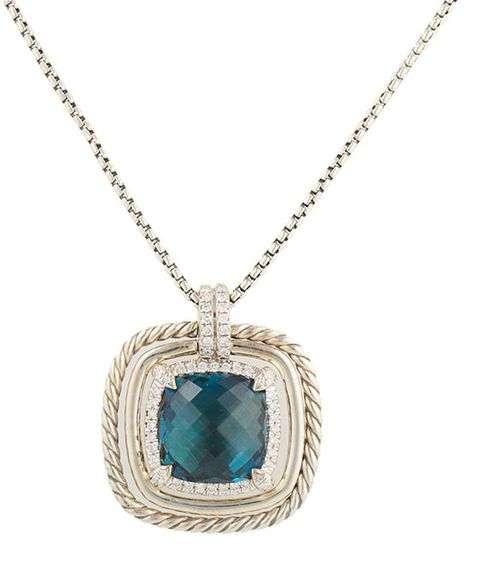David Yurman Chatelaine 0.41ctw Diamond and Hampton Blue Topaz Pendant Necklace in Sterling