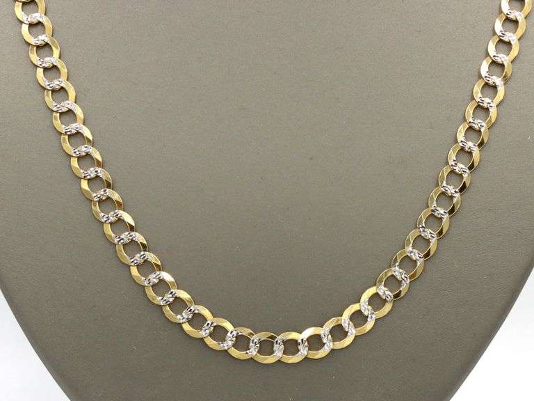 14kt diamond cut two tone curb link chain necklace
