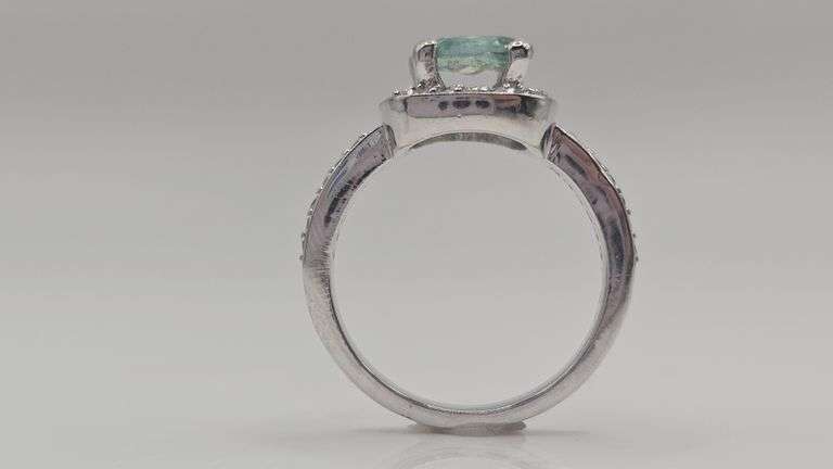14 Kt White Gold Plated Sparkling 2.5 Ct White Ice Green Lab Simulated Diamond Ring