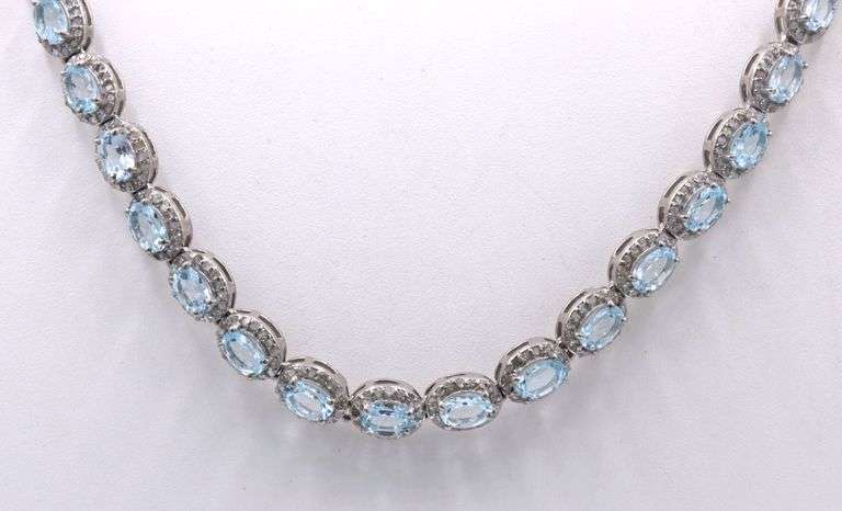 Fabulous 28CTW Oval Emerald-Cut Blue Topaz & 5.00CTW Diamond Tennis Necklace