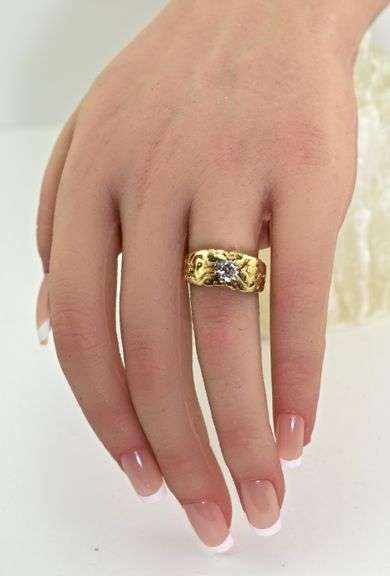 Unisex 14K Yellow Gold Nugget Ring with 1/2 CT. Diamond