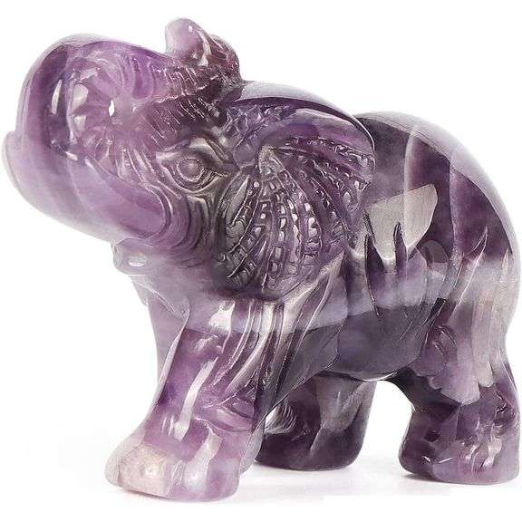 Hand Carved Amethyst Crystal Elephant