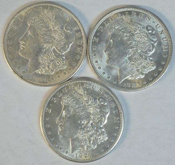 Choice and lustrous 1921 P-D-S Morgan Silver Dollars