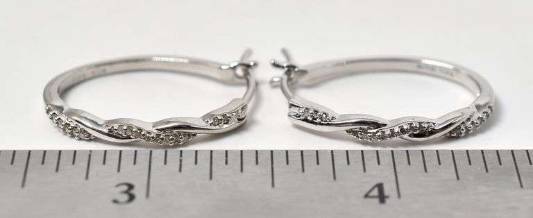 Diamond Hoop Earrings in Sterling Silver