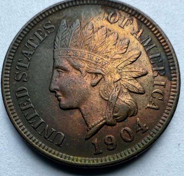 Raw Unc 1904 Full Diamonds Indian Cent