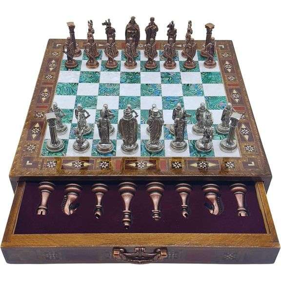 Handmade Wooden Chess Set with British Army Metal Pieces