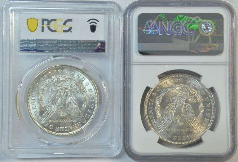 2 Near Gem BU 1921 Morgan Silver Dollars. PCGS & NGC MS64