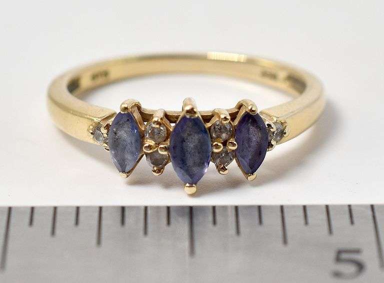 Beautiful 14K Yellow Gold Blue Gemstone and Diamond Ring