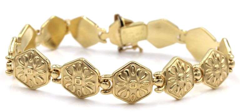 Pretty 14K YG Fancy Stampatto Bracelet
