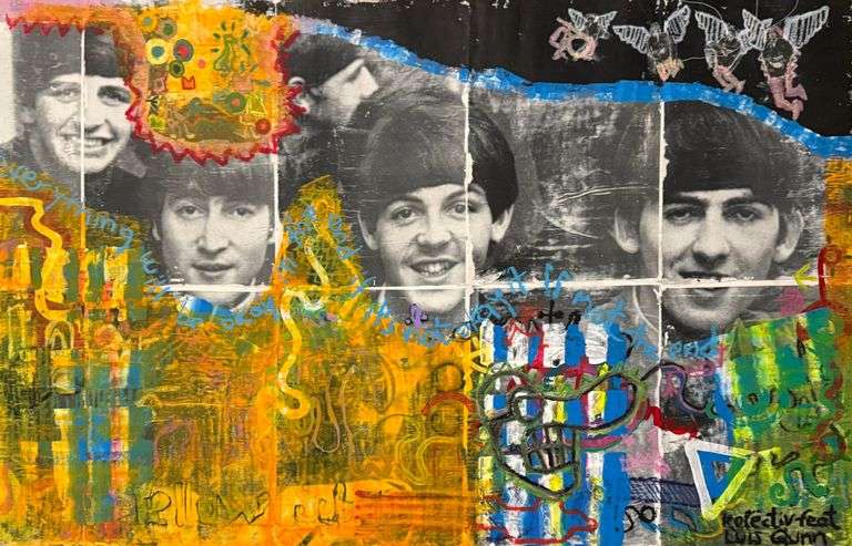 Spectacular Beatles Mixed-Media Unique Painting on Canvas by Kolectiv Feat / Luis Qunn