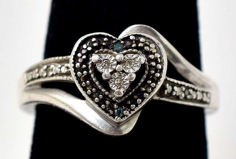 Diamond Chip Heart Ring with Accents in Sterling Silver