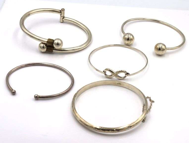 Vintage 925 sterling silver group lot of 5 cuff bangles