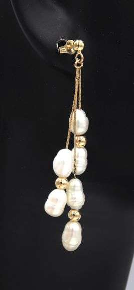14kt Yellow gold Fresh Water and Gold Ball Dangle Earrings
