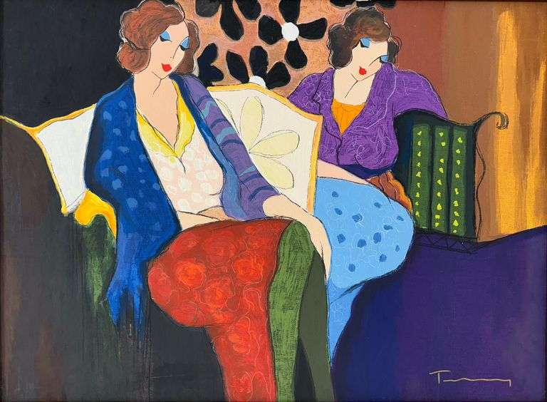Rare Original Itzchak Tarkay Mixed Media on Canvas Framed