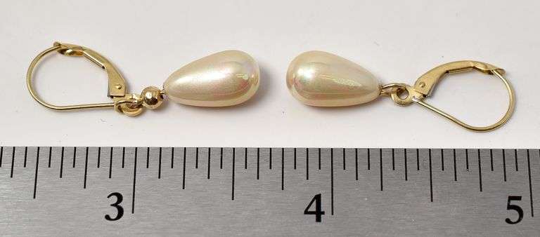 Wonderful 14K Yellow Gold Pearl Dangle Earrings