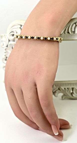 Vintage 14K Bangle with Sapphires and Pearls