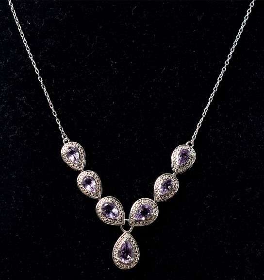 Amethyst Gemstone and Diamond Necklace in Sterling Silver
