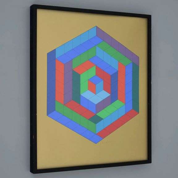 Highly Collectible Victor Vasarely Signed Screenprint 'Sin-Hat-A', 1974