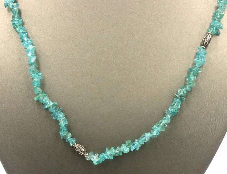Aquamarine blue green stone bead Ethnic necklace