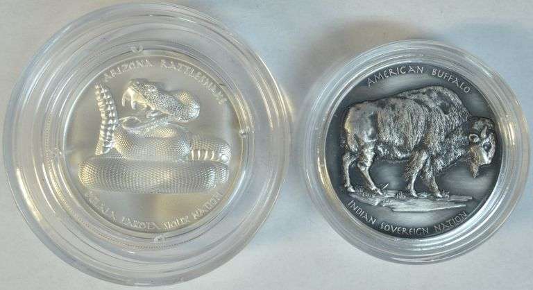 2 Great Indian Sovereign Nation 1 Troy Oz pure Silver in custom capsules