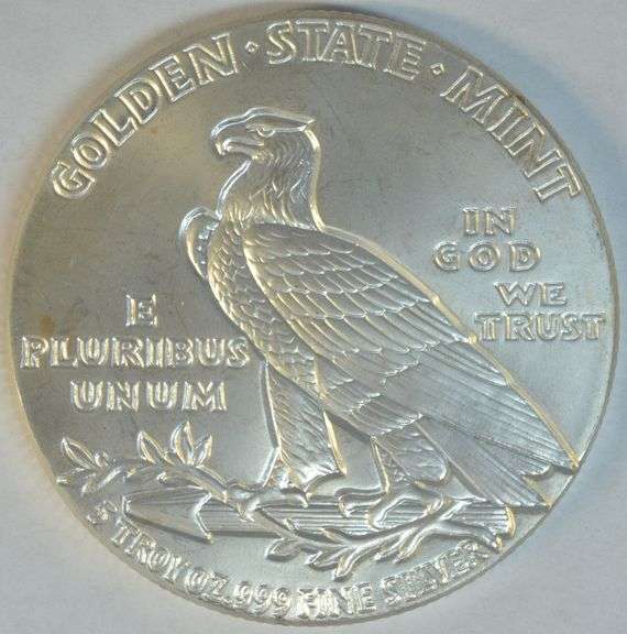 Special 5 Troy Oz pure .999 fine silver Indian Head from Golden State Mint