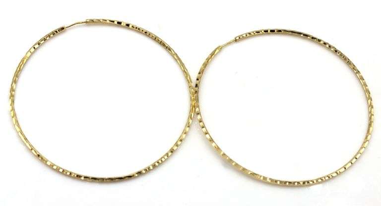 18kt Yellow gold diamond cut large hoop earrings