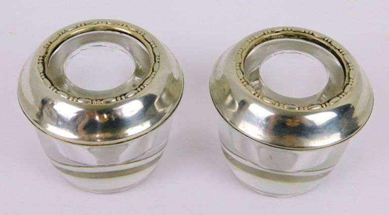 Mid-Century Sterling & Glass Low Candleholders