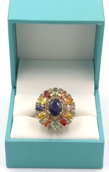 Darling 8.15CTW Multi Color Sapphire Ring in 14K Yellow Gold Over Sterling Silver