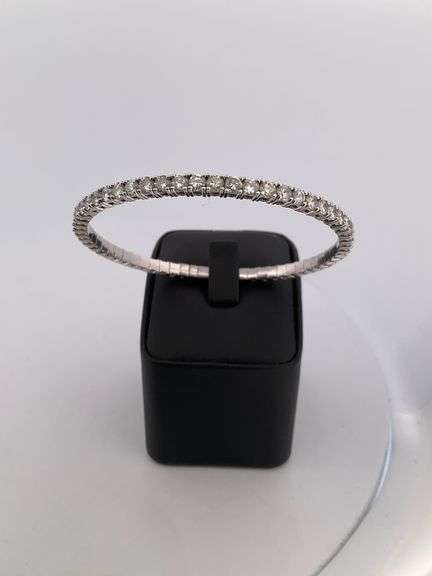 CERTIFIED 14K WHITE GOLD DIAMOND FLEXIBLE BANGLE BRACELET
