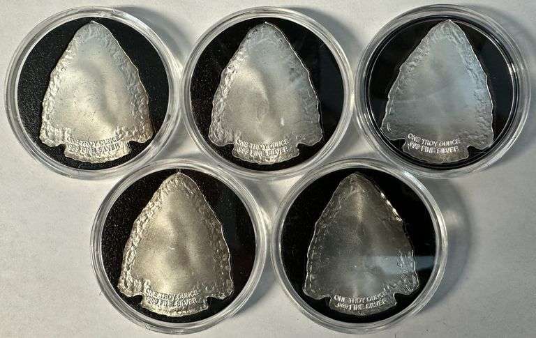 5 Beautiful 1 Troy Oz pure .999 fine silver Arrow Heads. Custom capsules