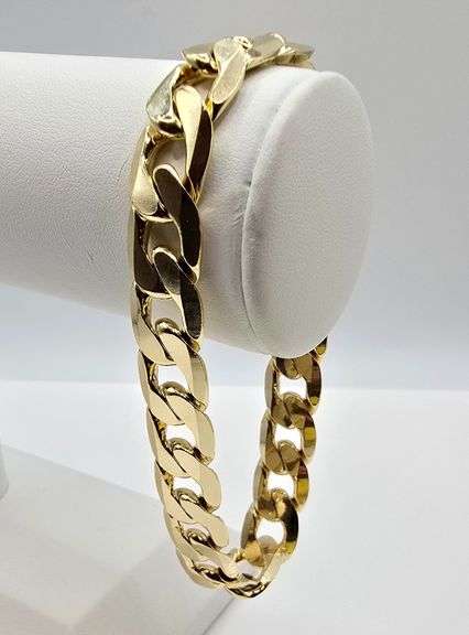 Strong 33..5 Gram 14 Kt Gold Plate Cuban Link Bracelet