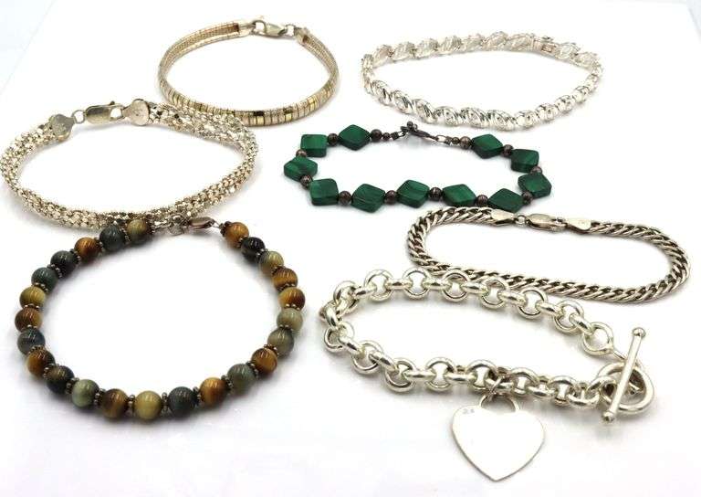 Group lot of 7 Vintage 925 sterling silver bracelets