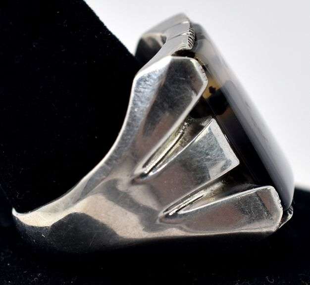 Banded Agate Gemstone Men's Ring in Sterling Silver