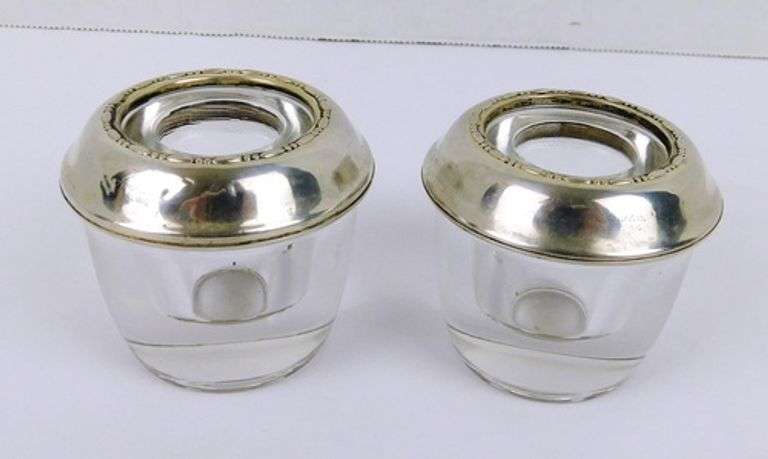 Mid-Century Sterling & Glass Low Candleholders