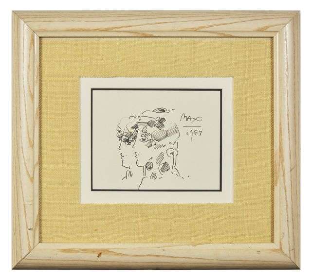 Rare Peter Max Original Drawing 'Double Profile', 1983