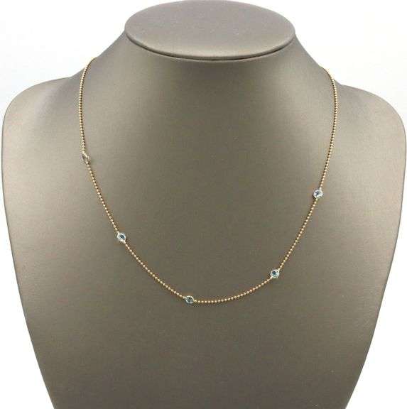 14kt Yellow gold blue topaz by yard necklace