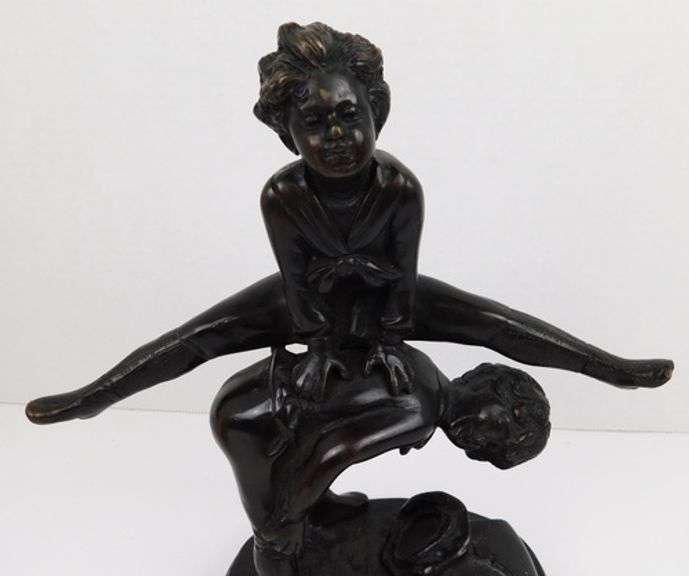 Vintage Cast Bronze Children Playing Leap Frog Sculpture