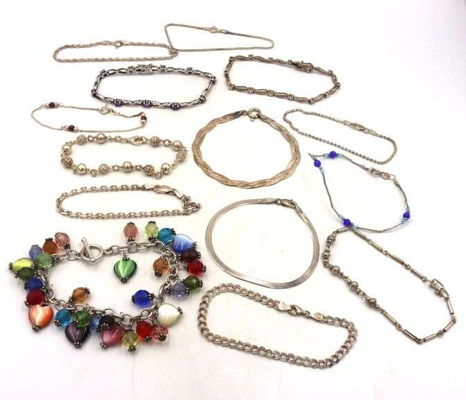 Group lot of 14 vintage 925 sterling silver bracelets