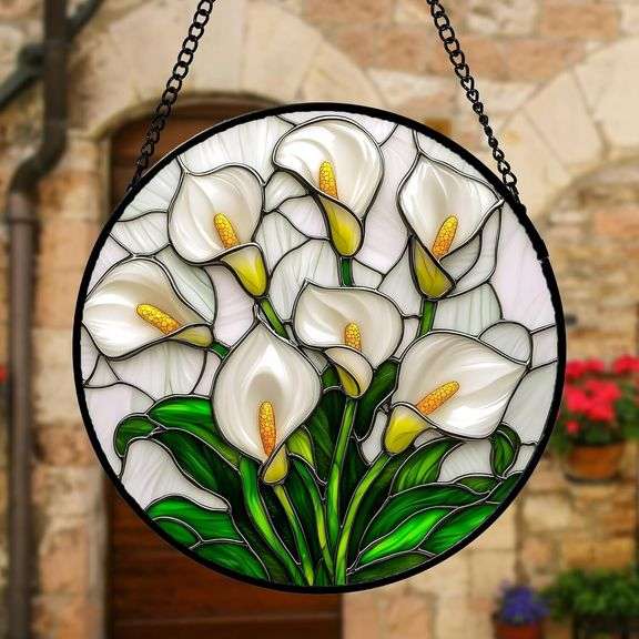 White Calla Lily Stained Glass Suncatcher