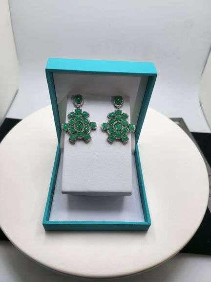 Handmade Elegant Earrings with 18.0ct Natural Colombian Emeralds & 1.5ct Diamond Accents