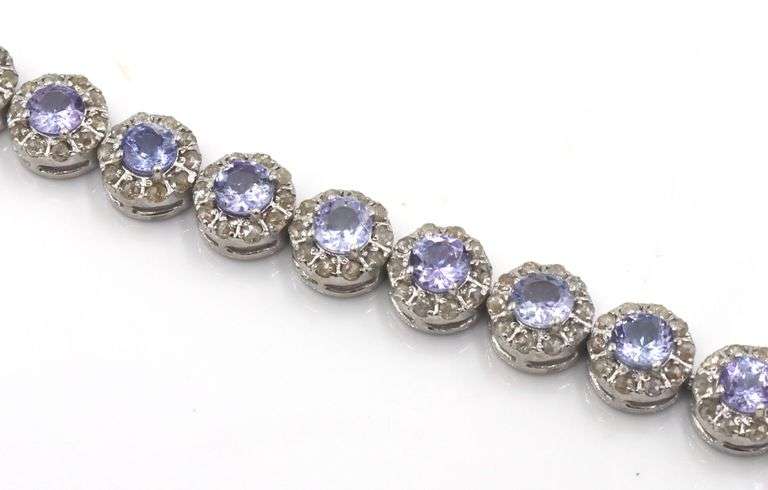 Ethereal 10.05CTW Round Faceted Tanzanite & 4.30CTW Diamond Bracelet in 14K White Gold Over Sterling