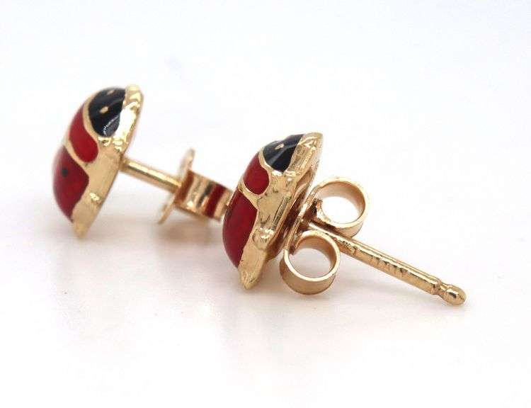 14kt Yellow gold Enamel lady bug stud earrings