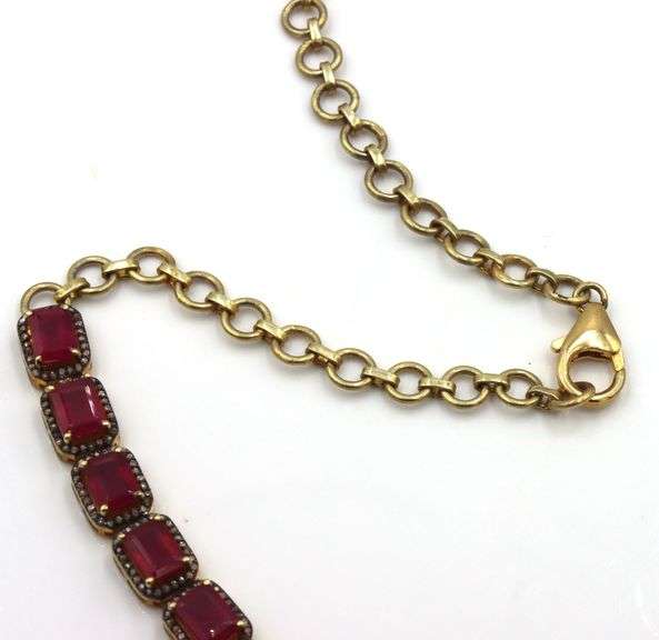 Amazing 40.00CTW Emerald-Cut Ruby & 3.50CTW Diamond Necklace in 14K Yellow Gold Over Sterling Silver