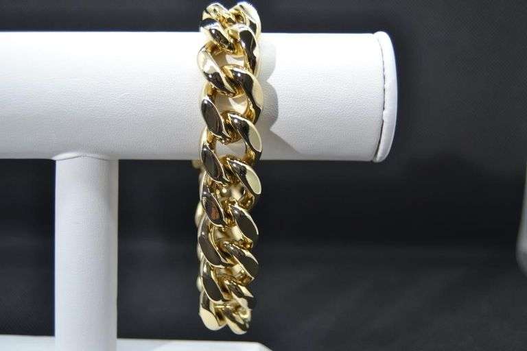 Strong 91.5 Gram 14 Kt Gold Plate Curb Link Bracelet