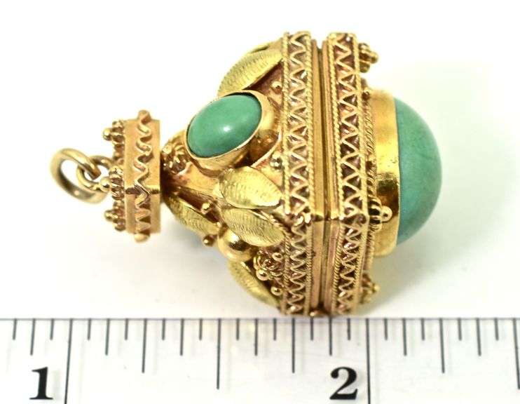 Gorgeous Heavy 18K Yellow Gold Turquoise Fob/Pendant